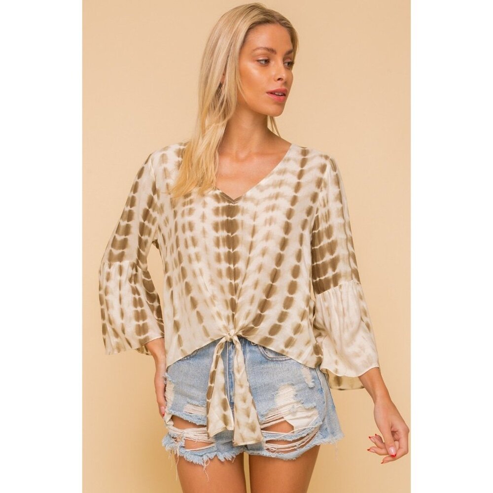 Hem & Thread Tie-Dye Blouse in Cream and Brown